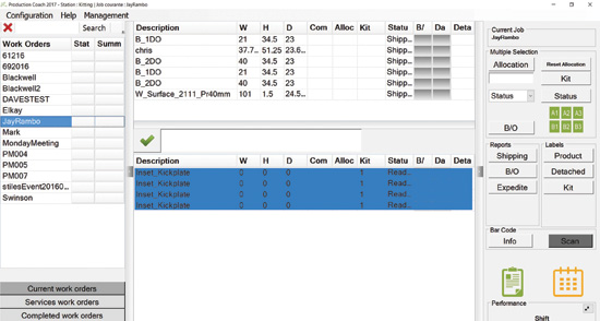 Production Coach Kitting Screen