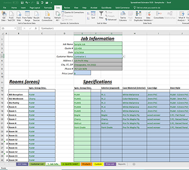 Estimator Spreed Sheet Casework and Millwork 