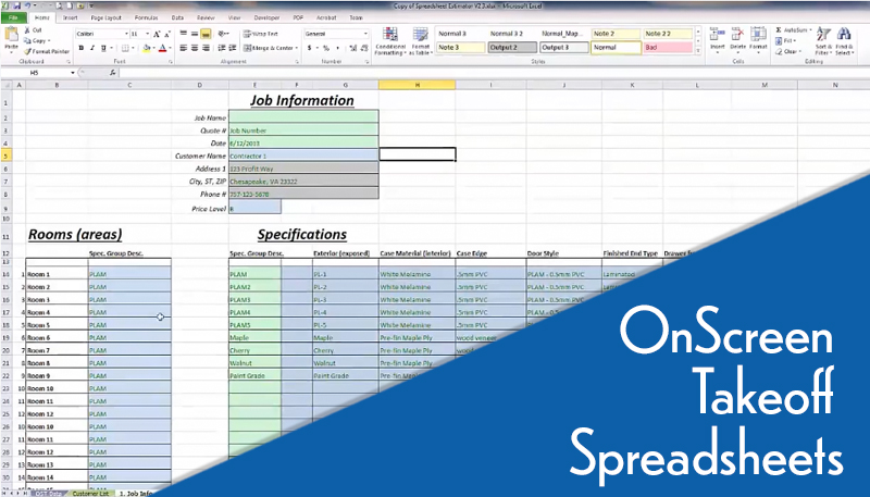 OnScreen Takeoff Software Feature Speadsheets